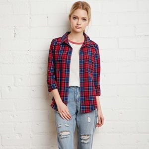 Red and Blue Plaid 1/2 Sleeve Shirt